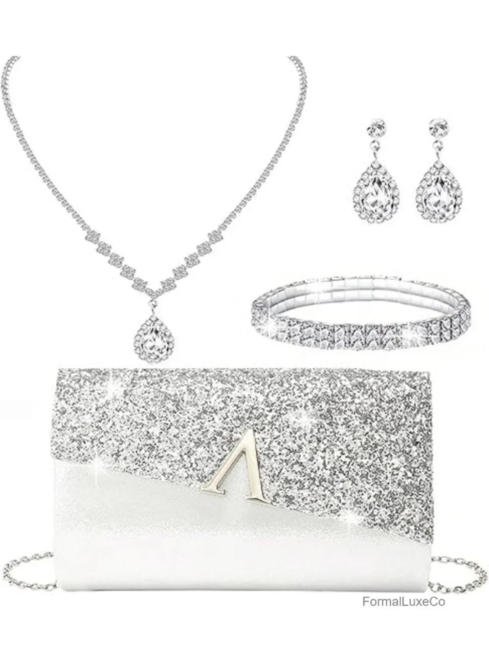 Rhinestone Clutch Purse with Jewelry Set for Wedding Party Evening Bag
